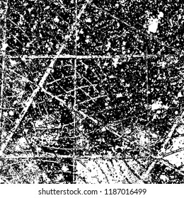 Vector grunge background in black and white. Abstract monochrome texture. Vintage old texture in cracks, scuffs, chips, stains