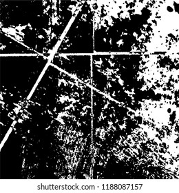 Vector grunge background in black and white. Abstract monochrome texture. Vintage old texture in cracks, scuffs, chips, stains