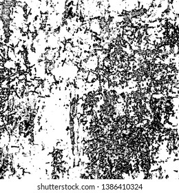 Vector grunge background. Black and white texture of chips, scratches, cracks. Surface scuffs and wear and tear. Monochrome pattern of destruction on the old wall
