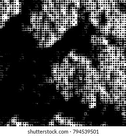 Vector grunge background of black and white squares on a white background