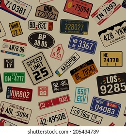 Vector grunge background with car number plates.