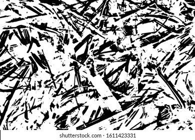 Vector grunge background of chaotic spots, stripes, rough lines, noise and grit. Overlay template