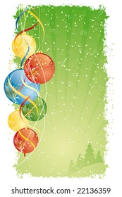 Vector Grunge Background with Christmas tree balls and decoration
