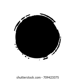 Vector Grunge Background. Circle Brush Stroke. Ink print of stamp. Distress Frame. Black round banner, logo, design element.