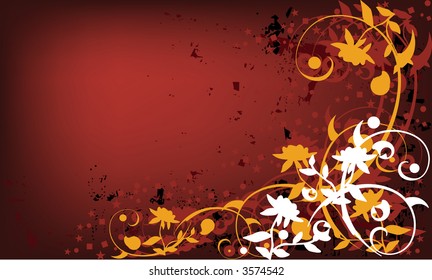 Vector grunge background with floral and victorian swirl elements.