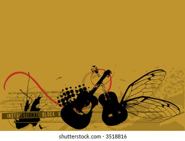 vector grunge background with guitars and insect wings