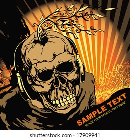 Vector Grunge Background With  Halloween DJ. 