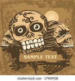 vector grunge background with  halloween skulls. for CD cover