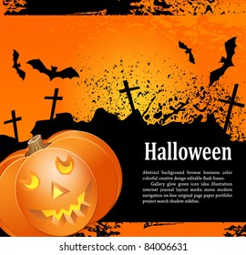 vector, grunge background for holiday Heluin, with pumpkin, crosses and bats