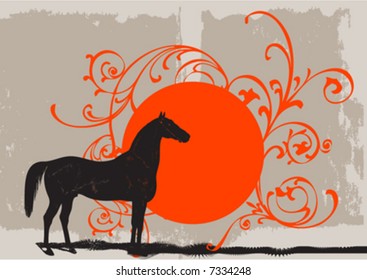 vector grunge background with horse