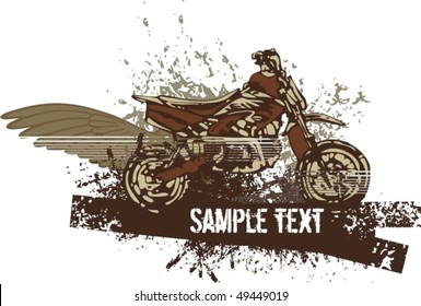 Vector grunge background with a hot rod motorcycle.