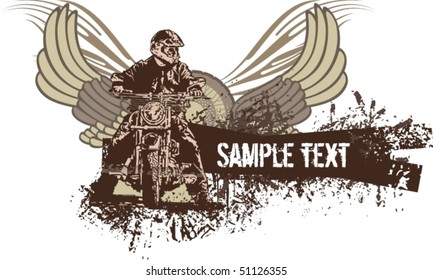 Vector grunge background with a hot rod motorcycle.