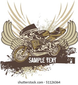 Vector grunge background with a hot rod motorcycle.
