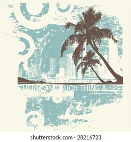 vector grunge background with palm tree