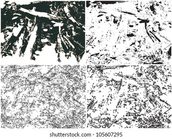 Vector grunge backgrounds in black-white colors with stains, blots and splash