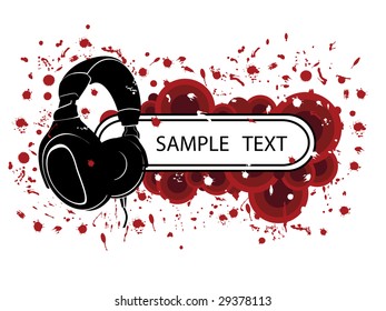 Vector grunge banner with headphones.