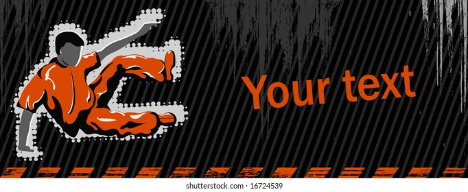 Vector grunge banner with jumping boy and copy-space