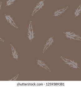 Vector Grunge bird feathers seamless pattern on brown background 10 eps