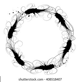 Vector Grunge Black Ink Frame. Distress Circular Border Frame 