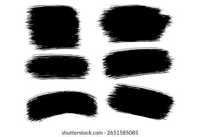Vector grunge black ink paint brush stroke set with splashes and blots