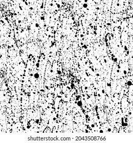 Vector grunge black and white seamless pattern with hand drawn texture spray spots. Monochrome artistic illustration for fabric design, wallpaper, decorative paper, web design, background, postcard.