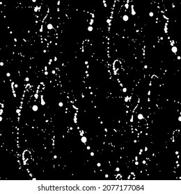 Vector grunge black and white seamless pattern with hand drawn texture spray spots. Monochrome artistic illustration for fabric design, wallpaper, decorative paper, web design, background, postcard.