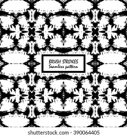 Vector grunge black and white seamless hand drawn pattern of ornamental brush strokes background. Abstract spots of black paint and ink. Art seamless pattern from grungy hand made background in vector