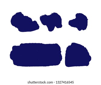 Vector grunge blot. Hand drawn brush stroke, stain for backdrop. Monochrome design elements set. One color monochrome artistic background. Black ink spot isolated on white. Abstract shape. Rough Frame