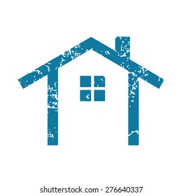 Vector grunge blue icon with house contour, isolated on white