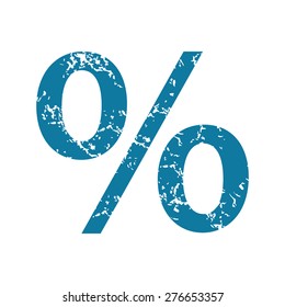 Vector grunge blue icon with percent symbol, isolated on white