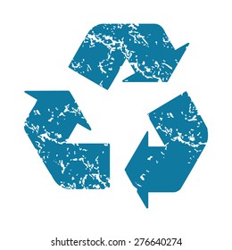 Vector grunge blue icon with recycle sign, isolated on white