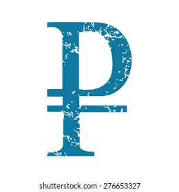 Vector grunge blue icon with ruble symbol, isolated on white