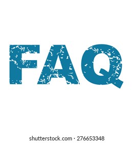 Vector grunge blue icon with text FAQ, isolated on white