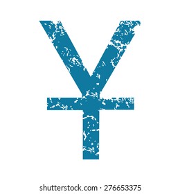 Vector grunge blue icon with yen symbol, isolated on white