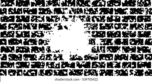 vector grunge brick texture with hole of painted blot in the center