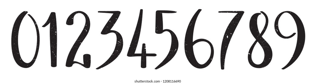 Vector grunge brush calligraphy numbers 0-9