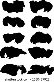 Vector grunge brush, spots. Abstract brush strokes with a dry brush. Set of ink blots. Black backdrops.