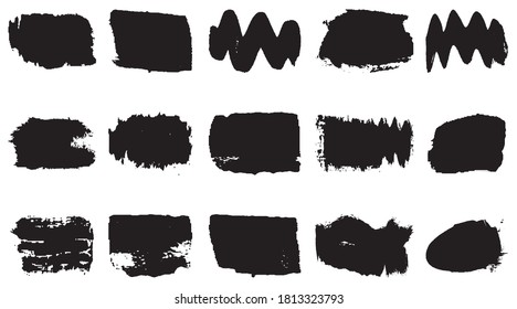 Vector grunge brush, spots. Abstract brush strokes with a dry brush. Large set of ink blots. Black backdrops, patterns on white background