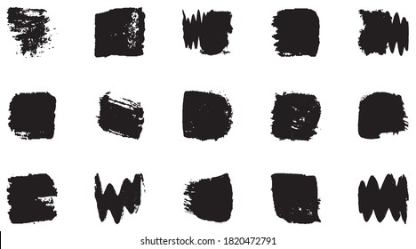 Vector grunge brush, spots. Abstract brush strokes with a dry brush. Large set of ink blots. Black backdrops, patterns on white background