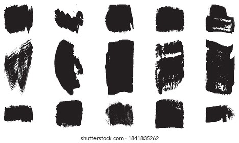 Vector grunge brush, spots. Abstract brush strokes with a dry brush. Large set of ink blots. Black backdrops, patterns on white background