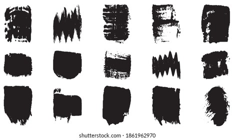 Vektorgrunge-Bürste, Flecken. Abstrakte Pinselstriche mit einem trockenen Pinsel. Große Farbtöne. Schwarze Hintergrund, Muster auf weißem Hintergrund