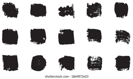 Vector grunge brush, spots. Abstract brush strokes with a dry brush. Large set of ink blots. Black backdrops, patterns on white background