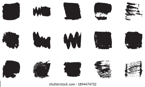 Vector grunge brush, spots. Abstract brush strokes with a dry brush. Large set of ink blots. Black backdrops, patterns on white background