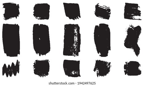 Vector grunge brush, spots. Abstract brush strokes with a dry brush. Large set of ink blots. Black backdrops, patterns on white background