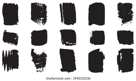 Vector grunge brush, spots. Abstract brush strokes with a dry brush. Large set of ink blots. Black backdrops, patterns on white background