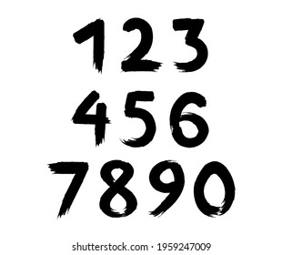 Vector grunge brush stroke numbers.