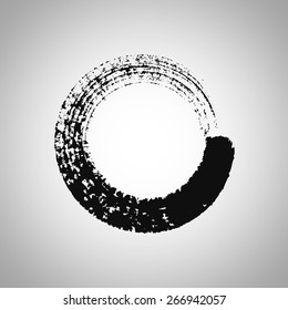 Vector grunge brush stroke round frame. Artistic painted form for your text. Can be used as distress texture template, isolated, black on white