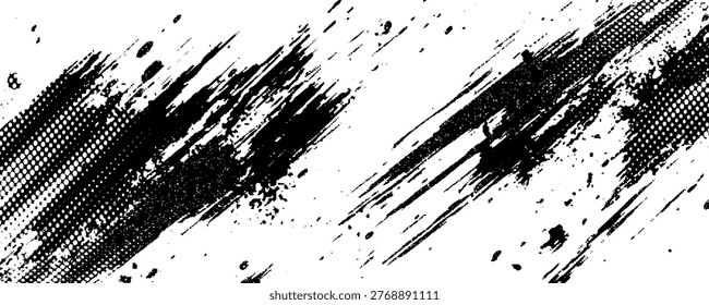 Vector grunge brush strokes texture rough black scratches for wallpaper, paint splatter template, dirt banner, watercolor design.