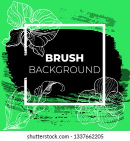 Vector grunge brush texture with frame with flowers - design elements