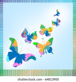vector grunge butterfly on blue background